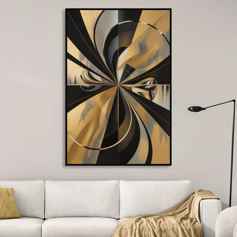 Elegant Geometric Black and Gold Abstract Sitting Room - Black Canvas Wall Art
