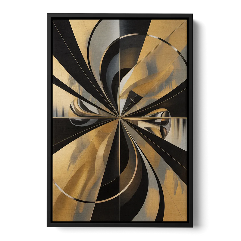 Elegant Geometric Black and Gold Abstract Front - Black Canvas Wall Art