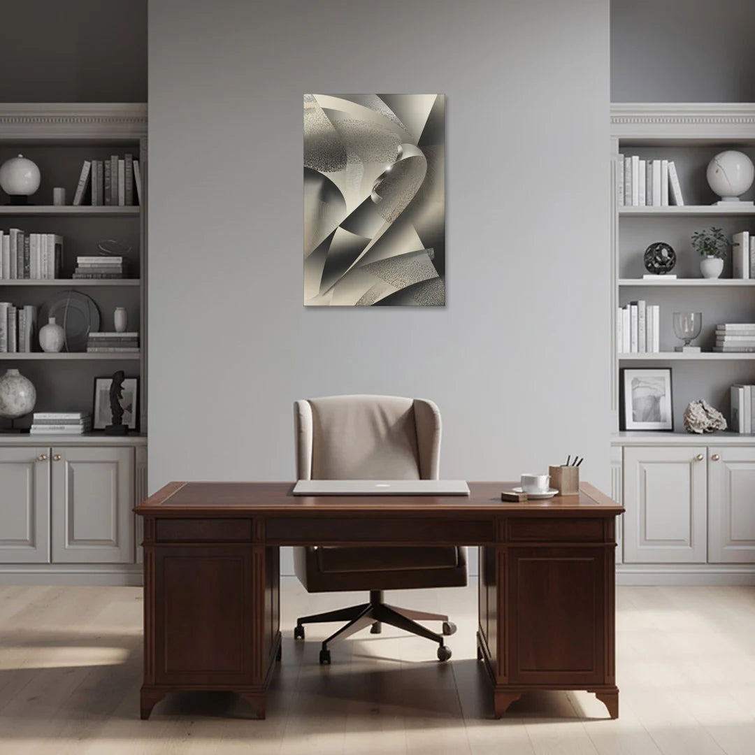 Elegant Geometric Flow Grey and Silver Abstract - Canvas Wall Art - Office - 24x36