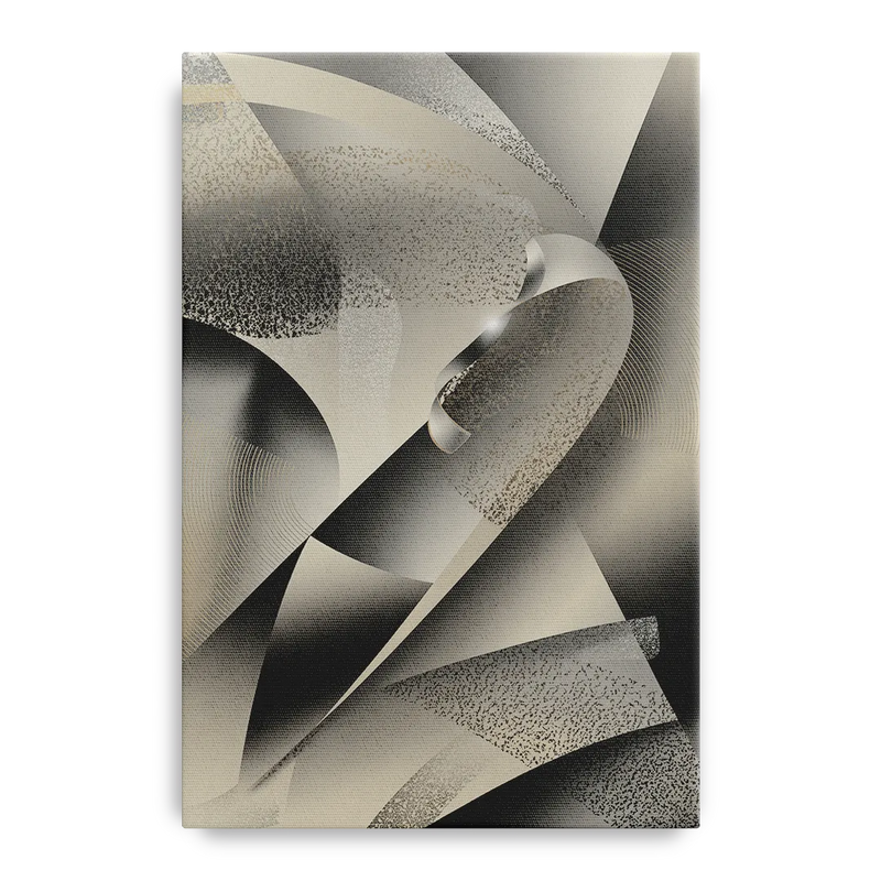 Elegant Geometric Flow Grey and Silver Abstract Front - Canvas Wall Art