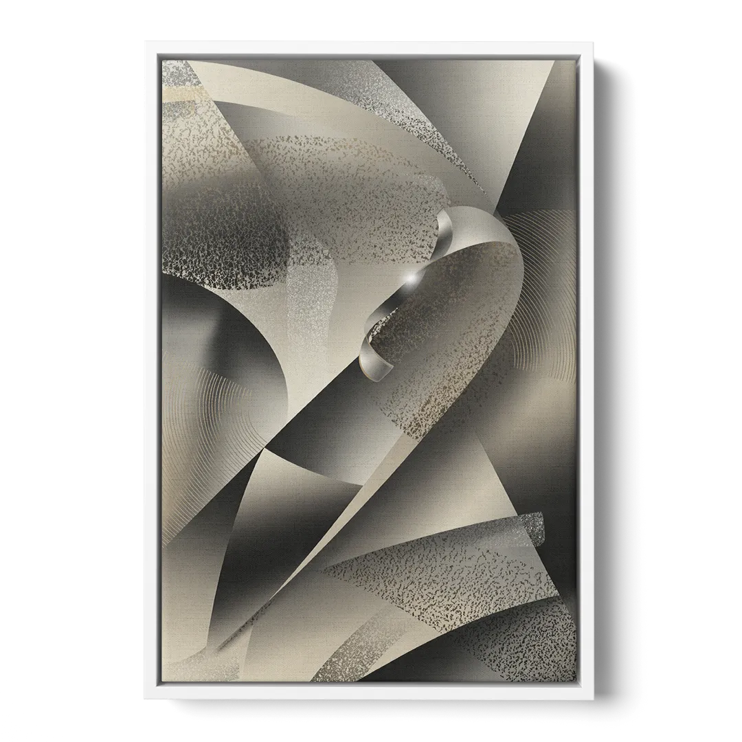 Elegant Geometric Flow Grey and Silver Abstract - White Frame Canvas