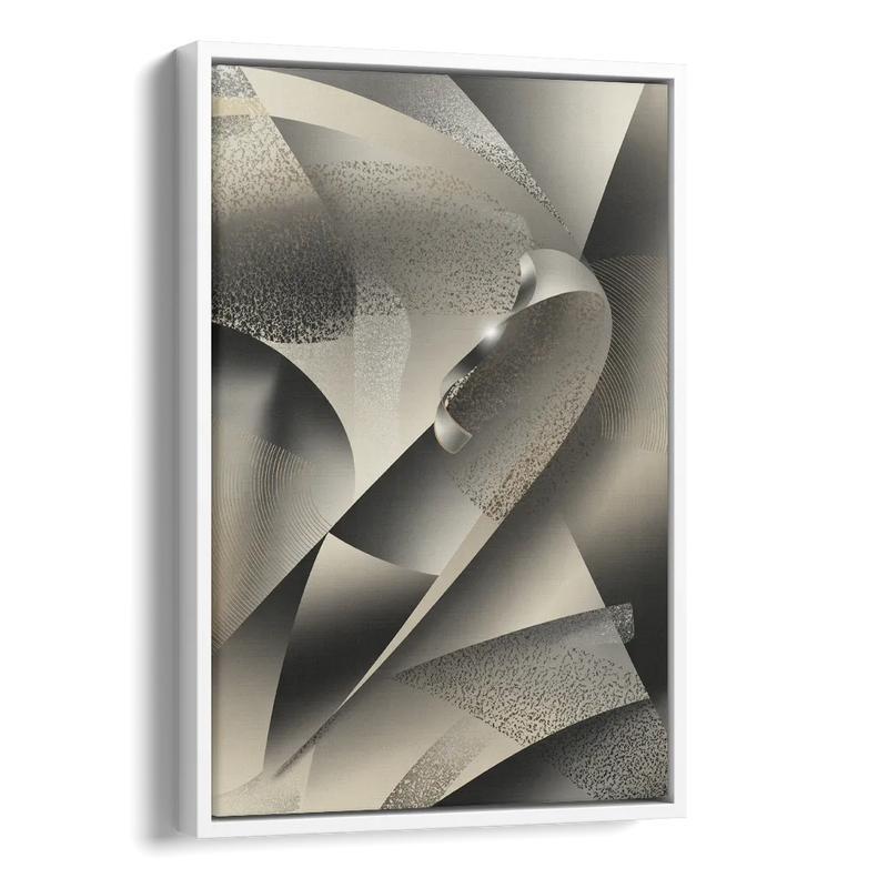 Elegant Geometric Flow Grey and Silver Abstract Side - White Canvas Wall Art