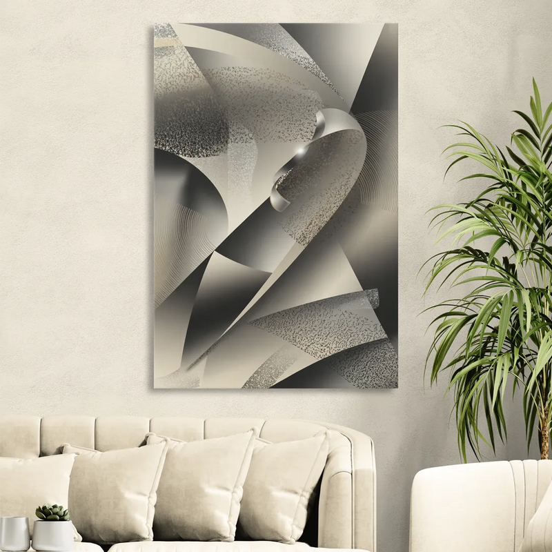 Elegant Geometric Flow Grey and Silver Abstract Sitting Room - Canvas Wall Art