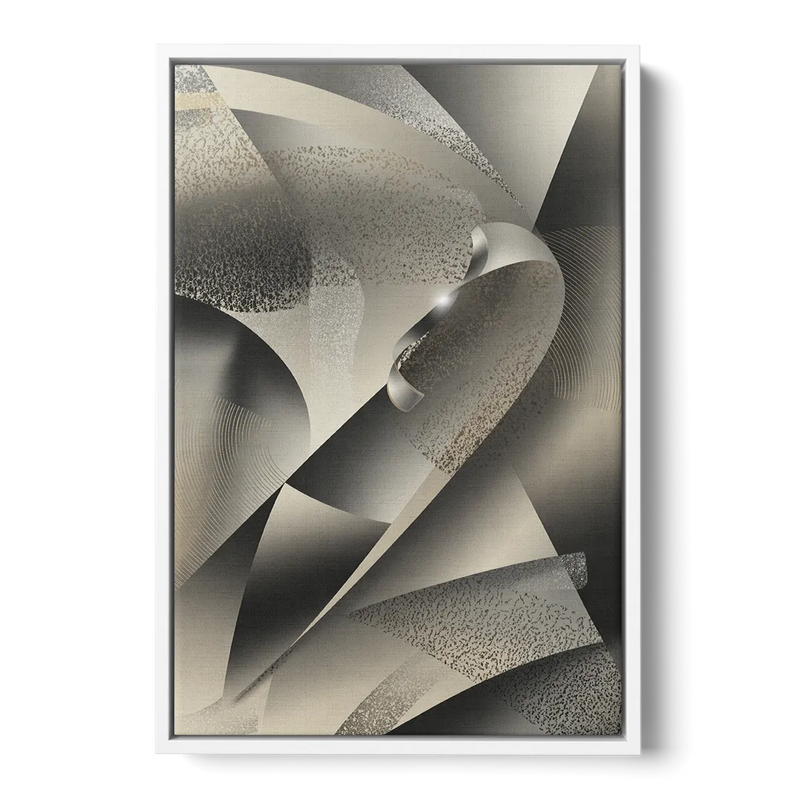 Elegant Geometric Flow Grey and Silver Abstract Front - White Canvas Wall Art