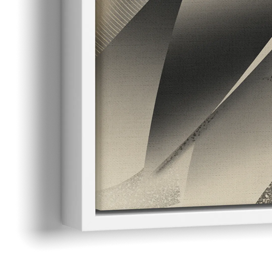 Elegant Geometric Flow Grey and Silver Abstract - Close-Up White Frame Canvas