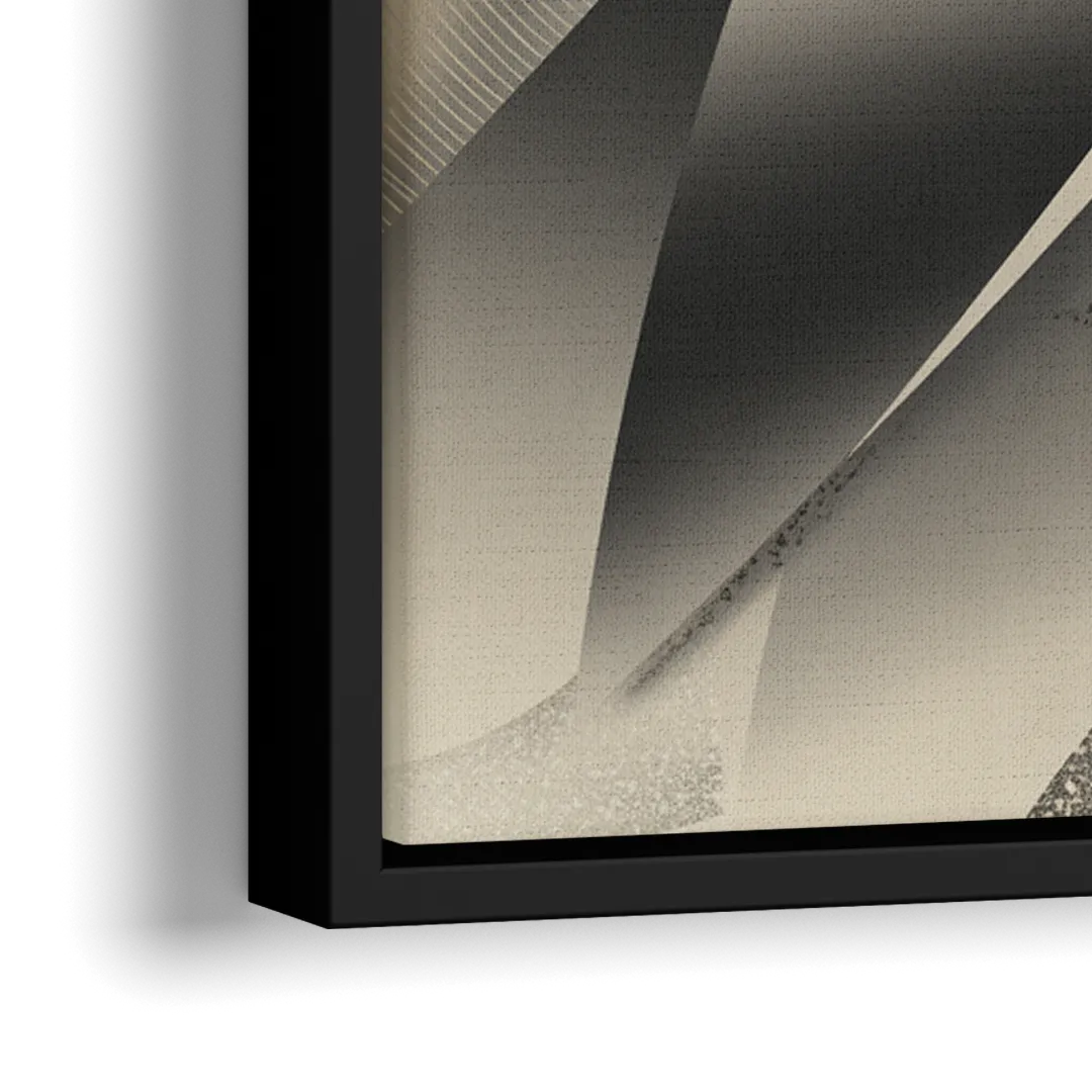 Elegant Geometric Flow Grey and Silver Abstract - Close-Up Black Frame Canvas