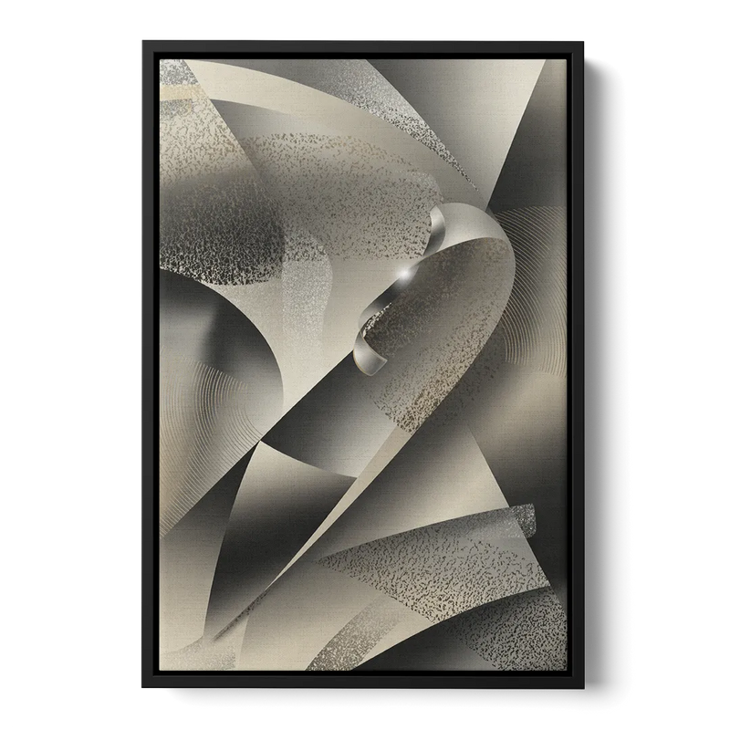 Elegant Geometric Flow Grey and Silver Abstract Front - Black Canvas Wall Art