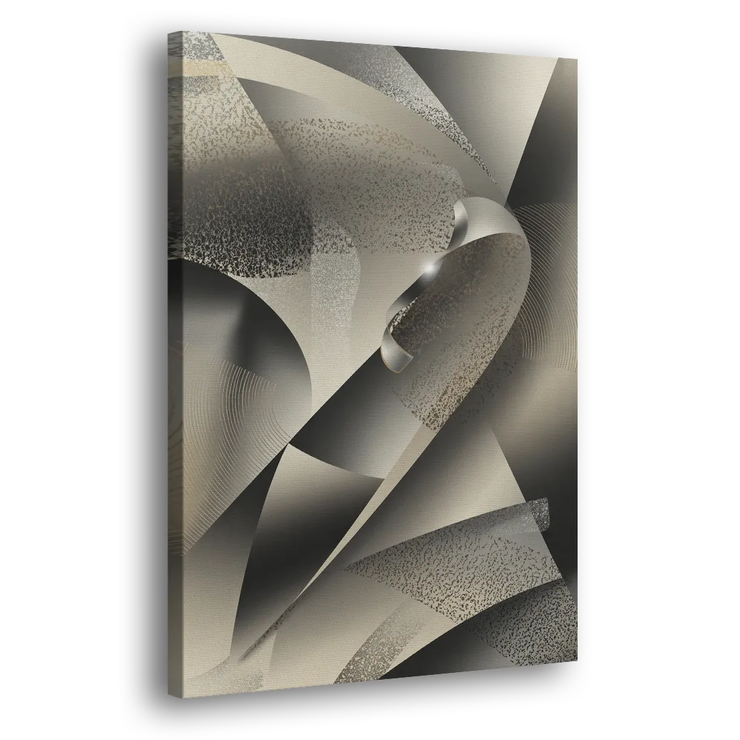 Elegant Geometric Flow Grey and Silver Abstract Side - Canvas Wall Art
