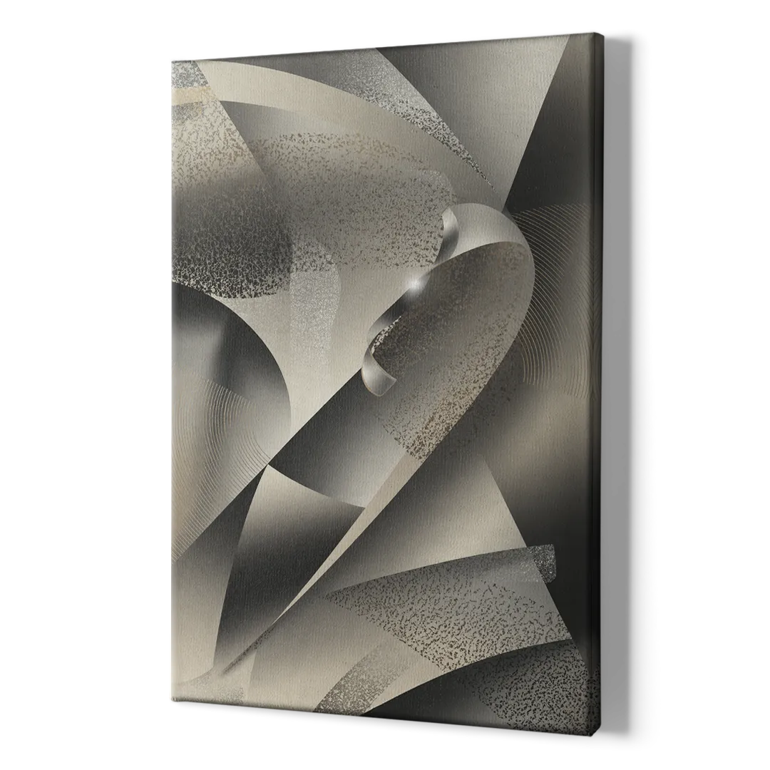 Elegant Geometric Flow Grey and Silver Abstract - Canvas Print Art Sides