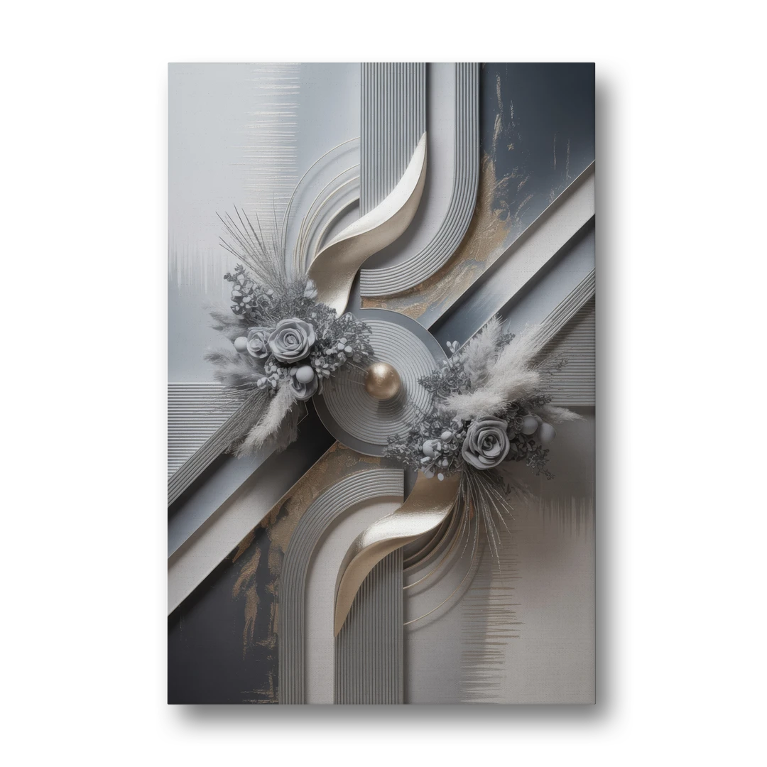 Elegant Geometric Grey and Silver Abstract - Canvas Wall Art - Front