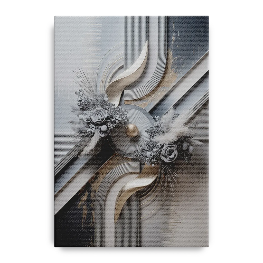 Elegant Geometric Grey and Silver Abstract - Canvas Wall Art