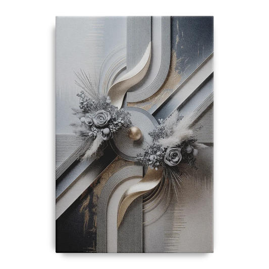 Elegant Geometric Grey and Silver Abstract - Canvas Wall Art