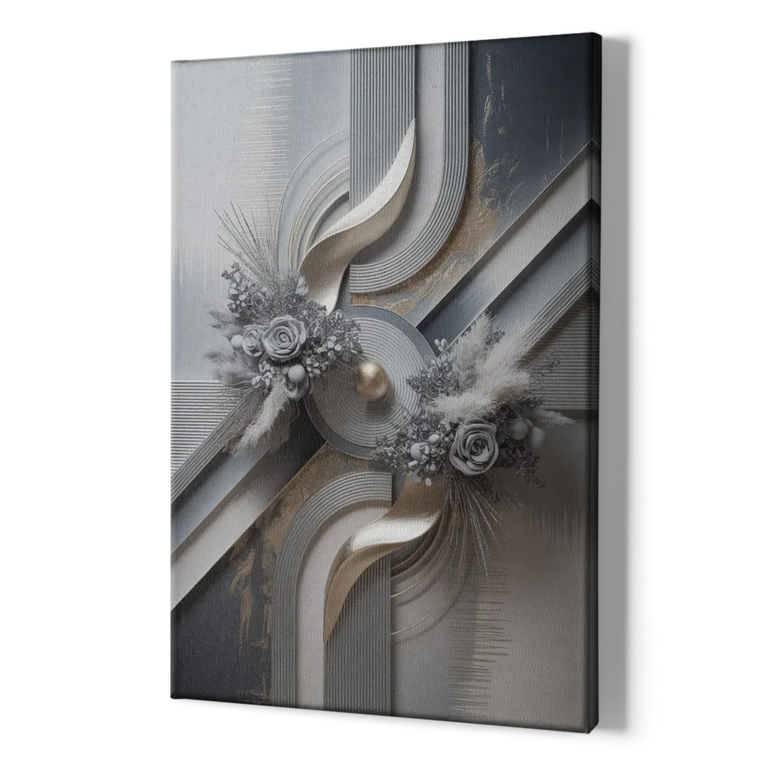Elegant Geometric Grey and Silver Abstract - Canvas Print Art Sides