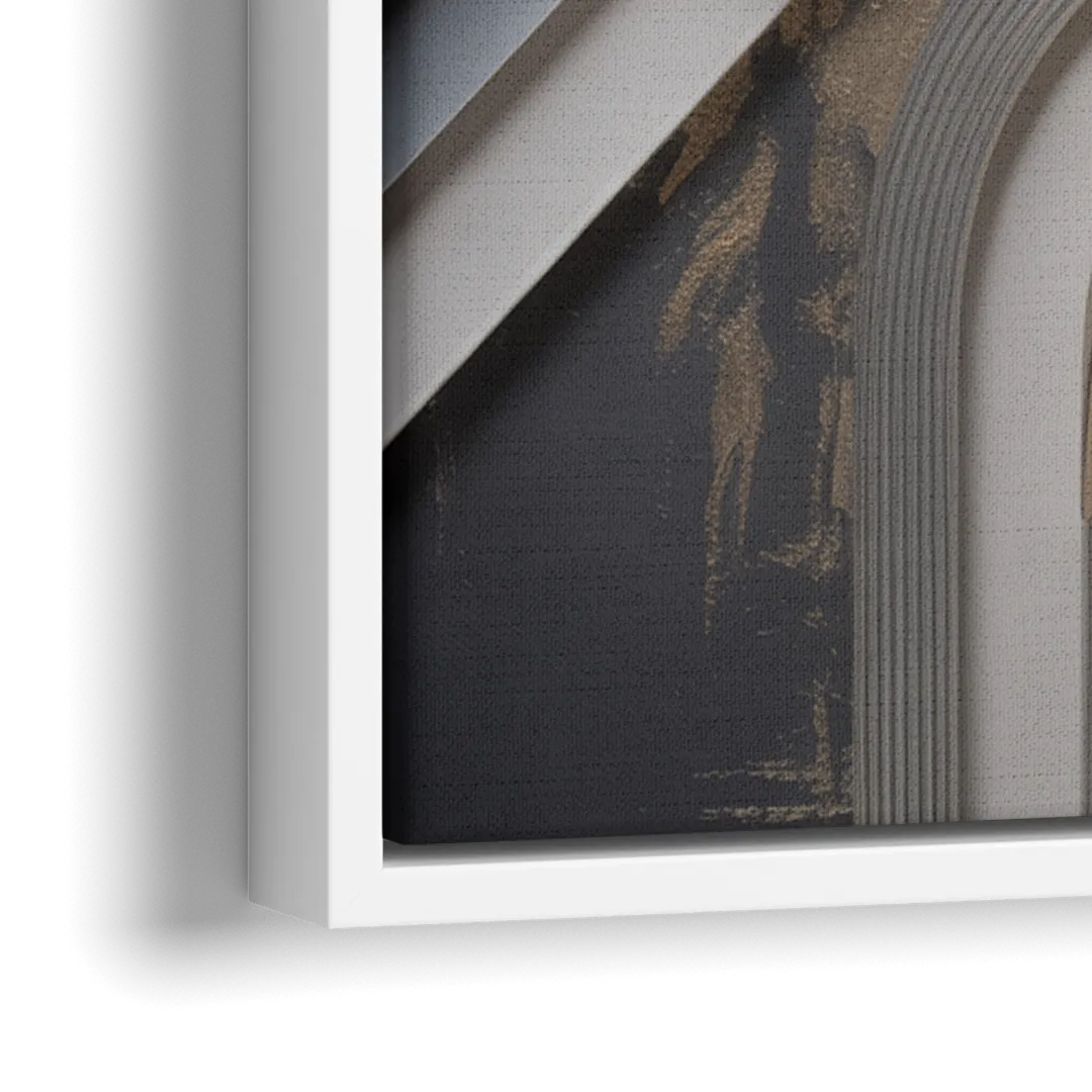Elegant Geometric Grey and Silver Abstract - Close-Up White Frame Canvas