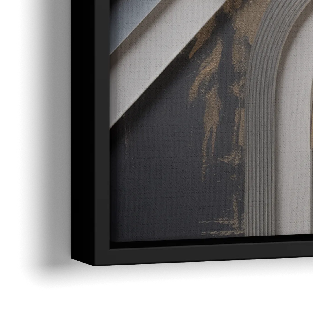 Elegant Geometric Grey and Silver Abstract - Close-Up Black Frame Canvas