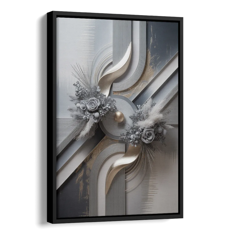 Elegant Geometric Grey and Silver Abstract Side - Black Canvas Wall Art