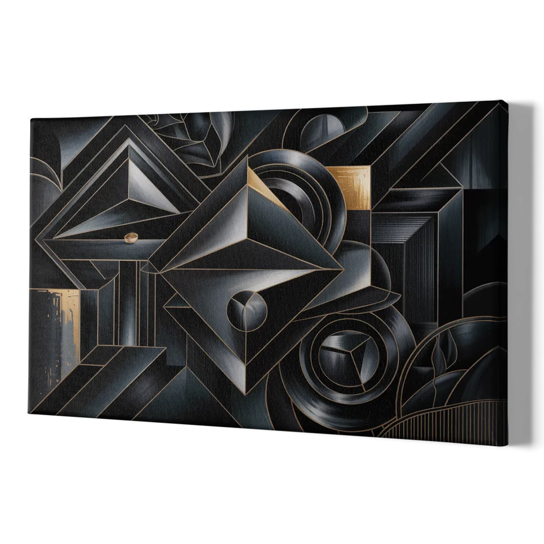 Elegant Geometric Harmony Black Abstract - Canvas Print Art Sides