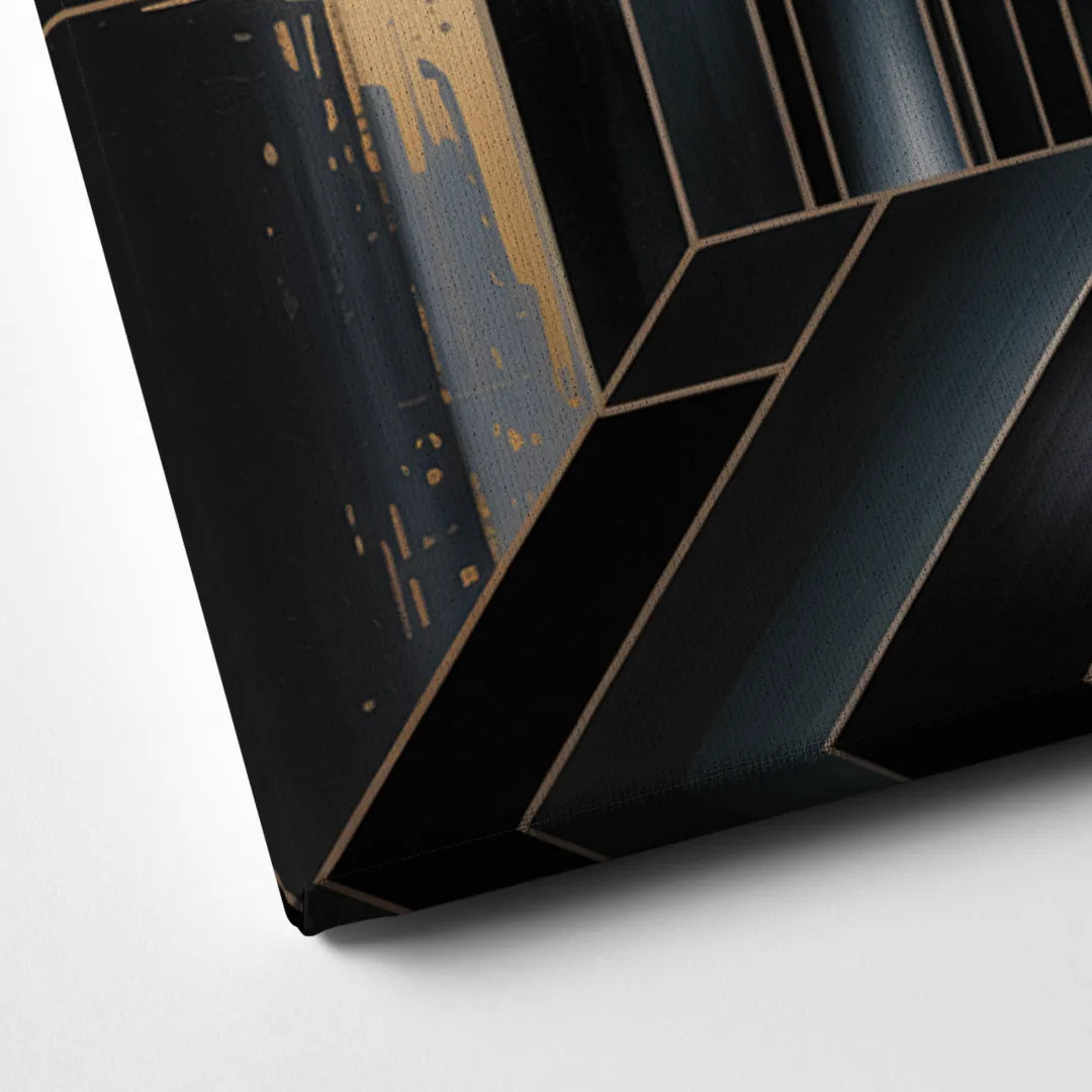 Elegant Geometric Harmony Black Abstract Canvas Close Up