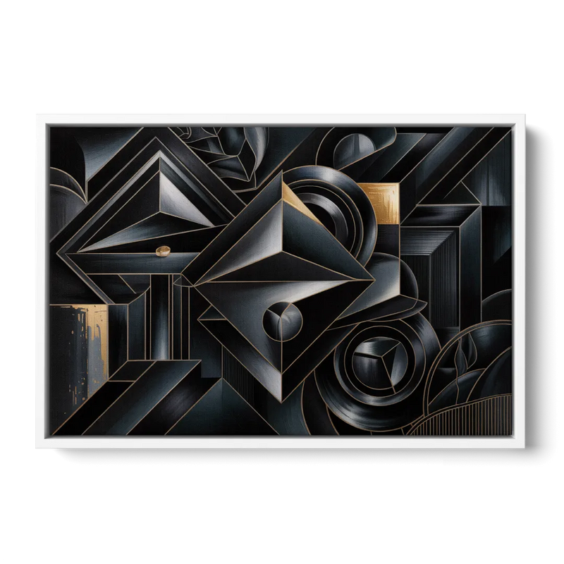 Elegant Geometric Harmony Black Abstract Front - White Canvas Wall Art