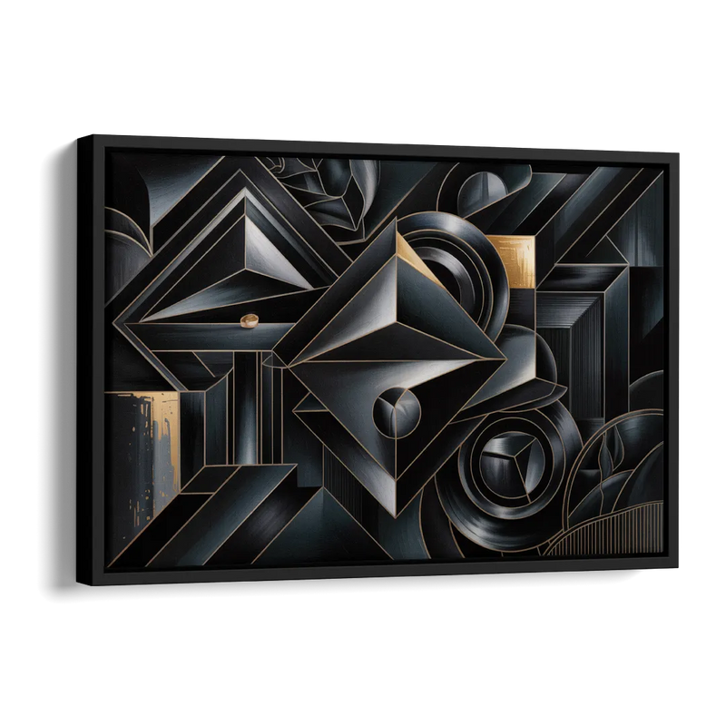 Elegant Geometric Harmony Black Abstract Side - Black Canvas Wall Art