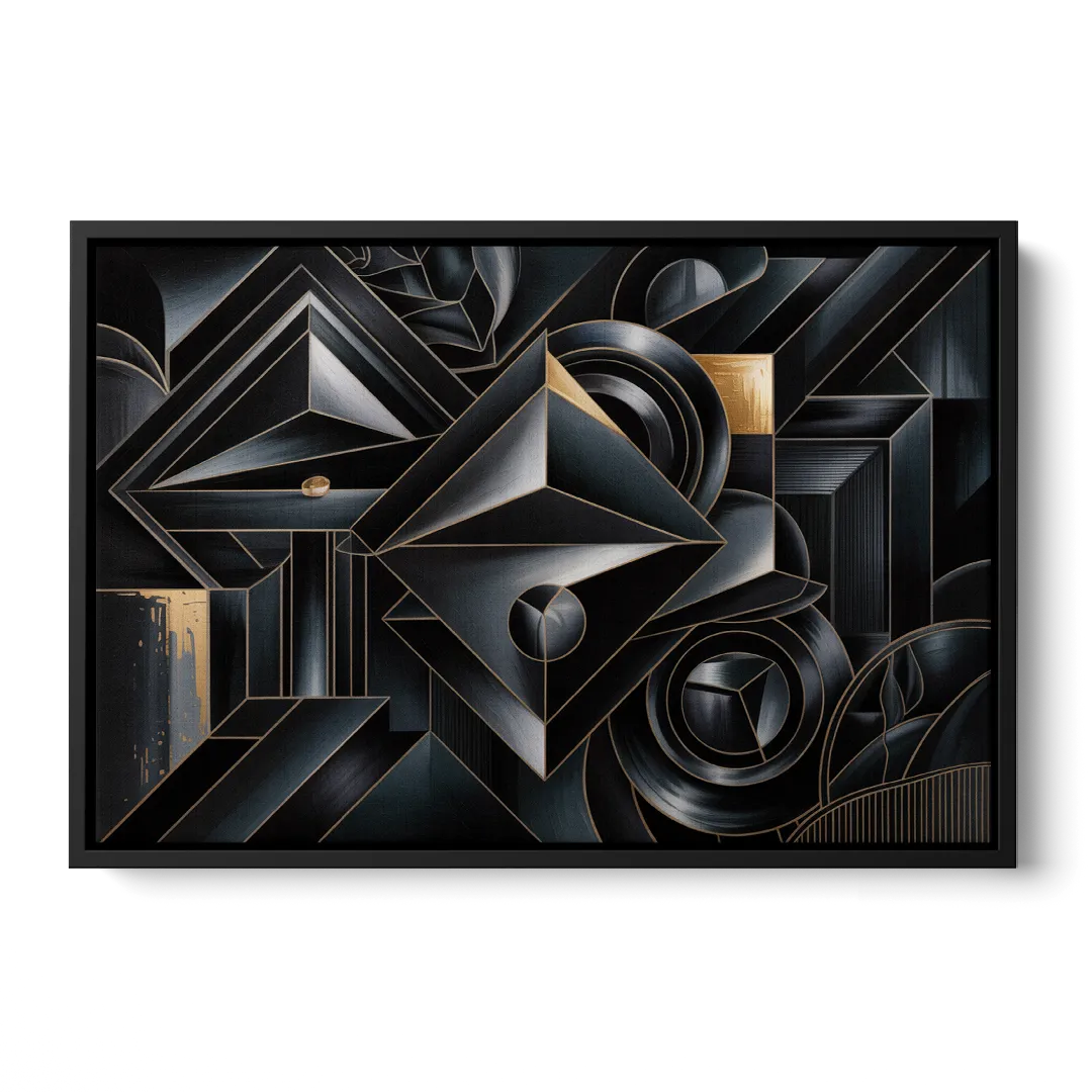 Elegant Geometric Harmony Black Abstract - Black Frame Canvas
