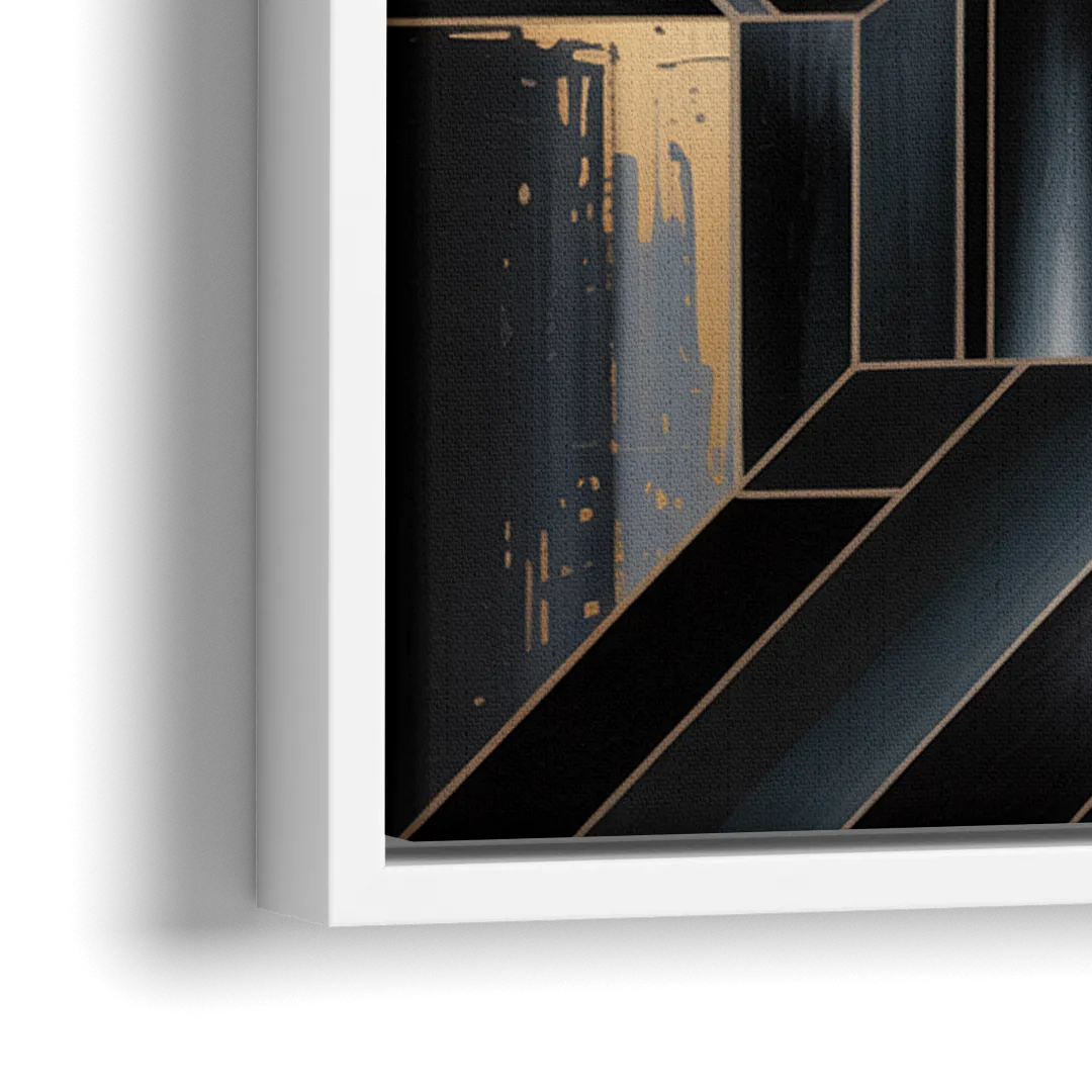 Elegant Geometric Harmony Black Abstract - Close-Up White Frame Canvas