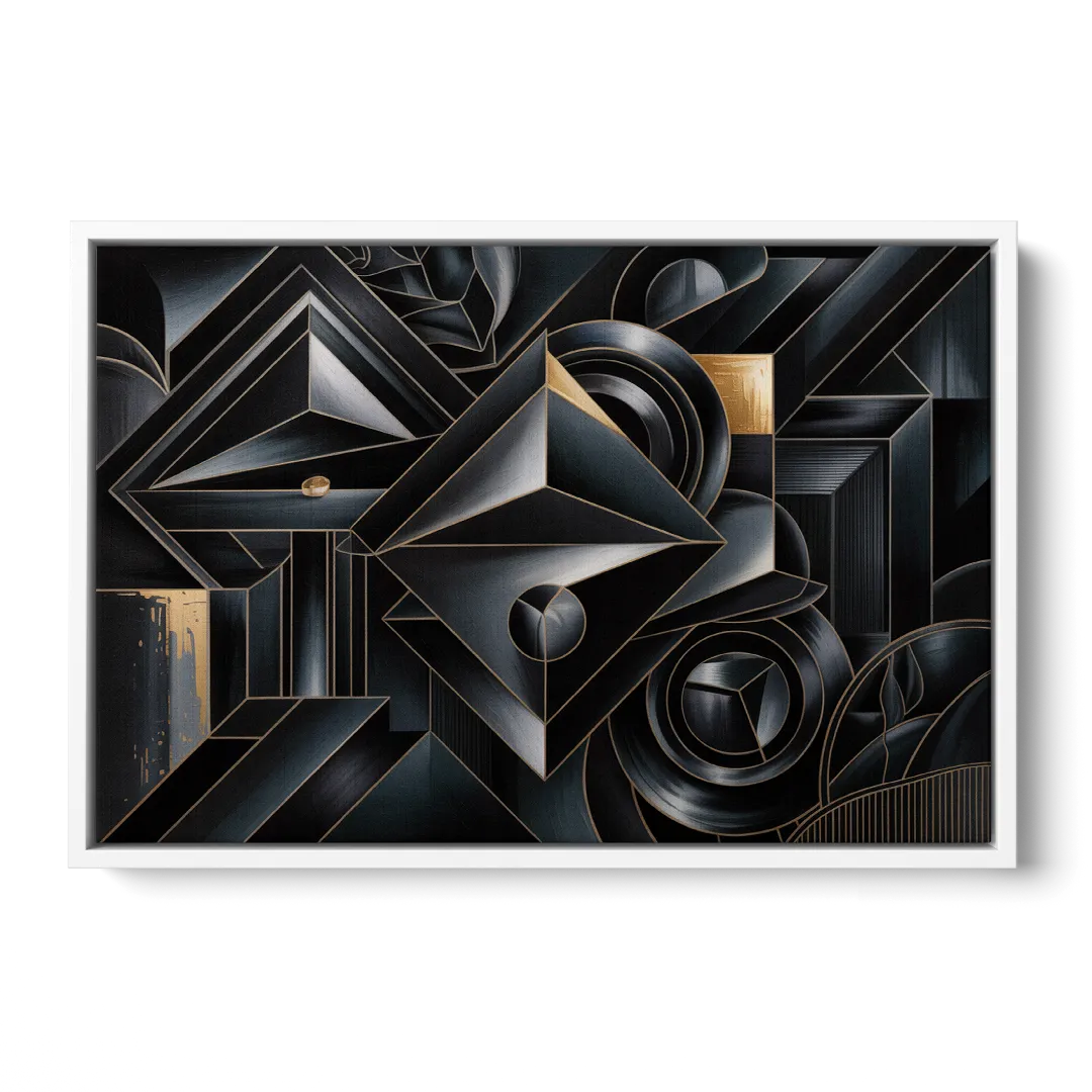 Elegant Geometric Harmony Black Abstract - White Frame Canvas