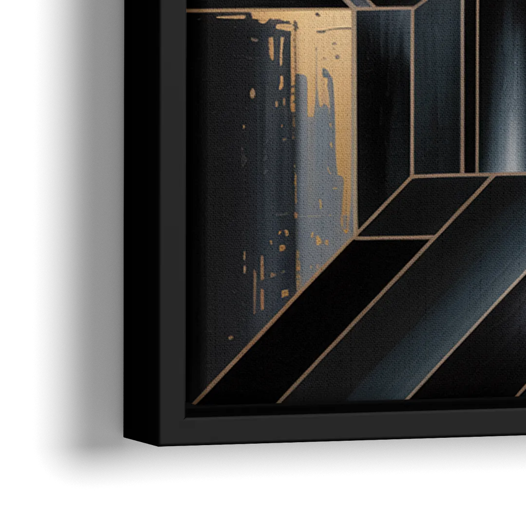 Elegant Geometric Harmony Black Abstract - Close-Up Black Frame Canvas