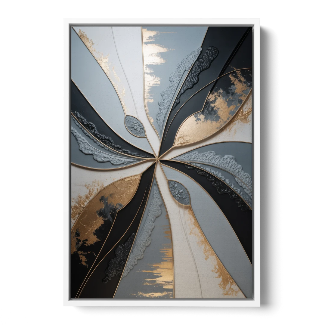 Elegant Geometric Harmony Grey Abstract - White Framed Canvas Wall Art - Front