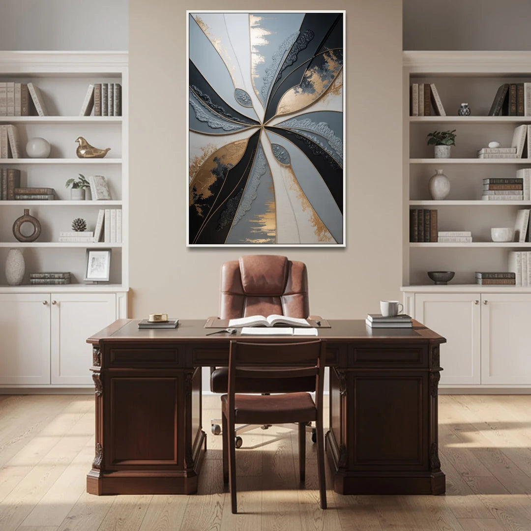 Elegant Geometric Harmony Grey Abstract - White Framed Canvas Wall Art - Office - 40x60