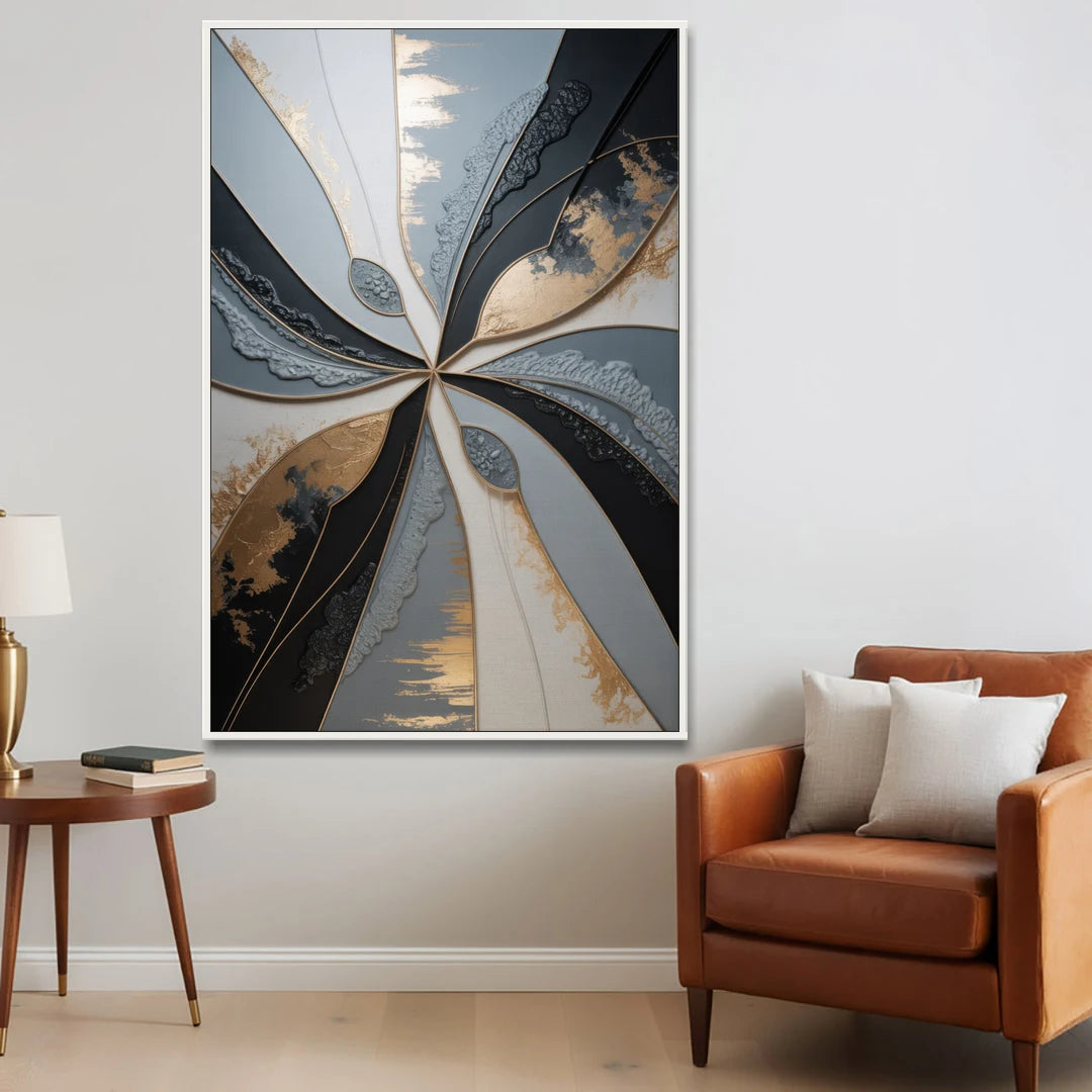 Elegant Geometric Harmony Grey Abstract - White Framed Canvas Wall Art - Sofa - 40x60
