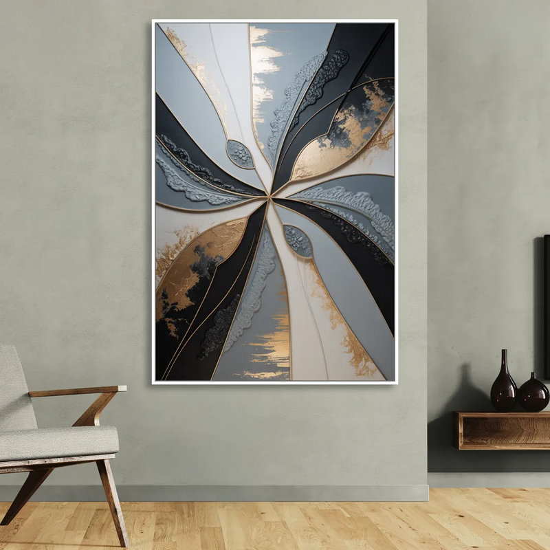 Elegant Geometric Harmony Grey Abstract Living Room - White Canvas Wall Art