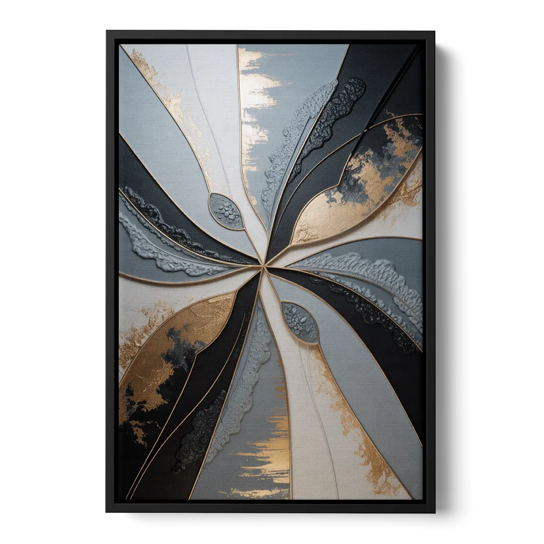 Elegant Geometric Harmony Grey Abstract - Black Frame Canvas