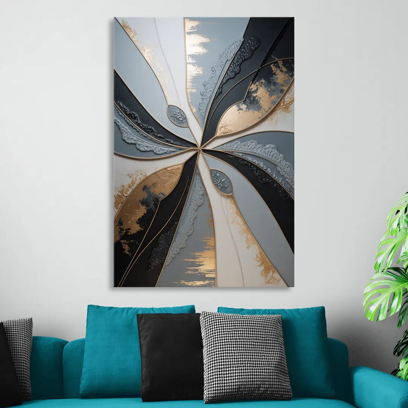 Elegant Geometric Harmony Grey Abstract Sitting Room - Canvas Wall Art