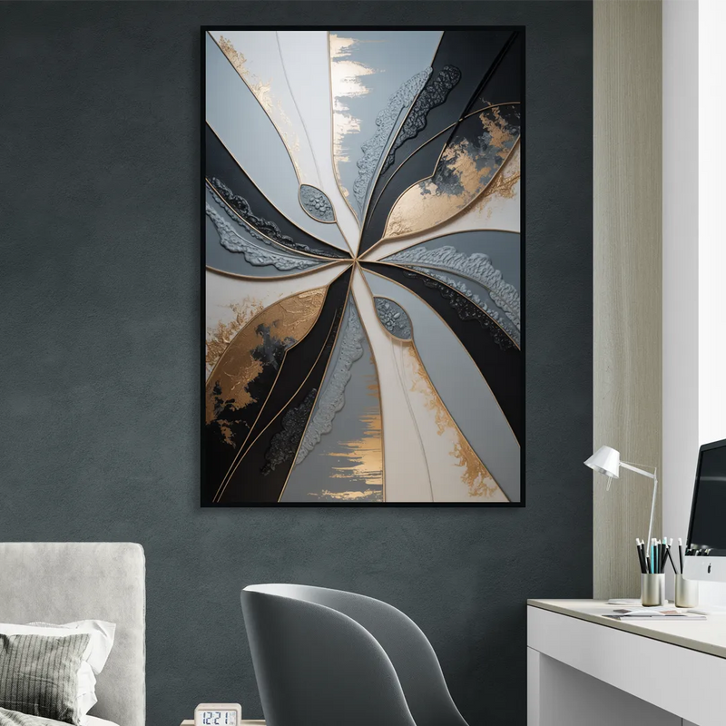 Elegant Geometric Harmony Grey Abstract Living Room - Black Canvas Wall Art