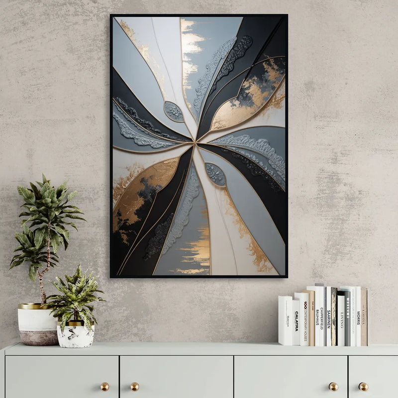 Elegant Geometric Harmony Grey Abstract Sitting Room - Black Canvas Wall Art