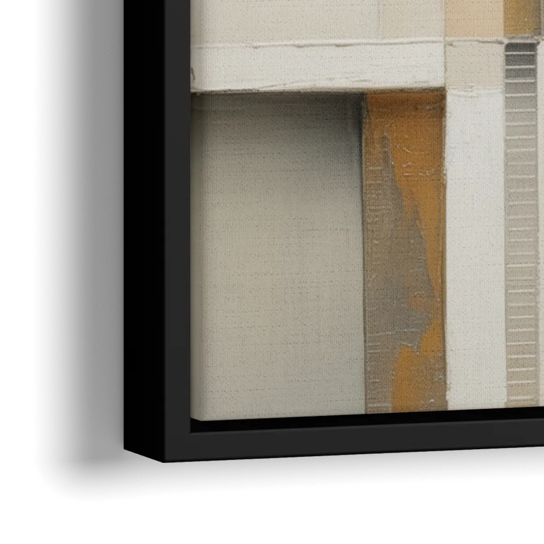 Elegant Geometric Intersections White Abstract - Close-Up Black Frame Canvas
