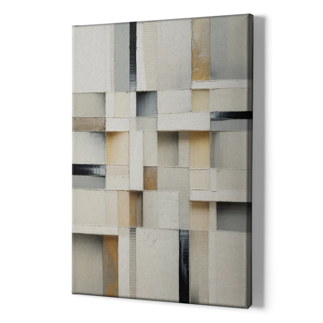 Elegant Geometric Intersections White Abstract - Canvas Print Art Sides
