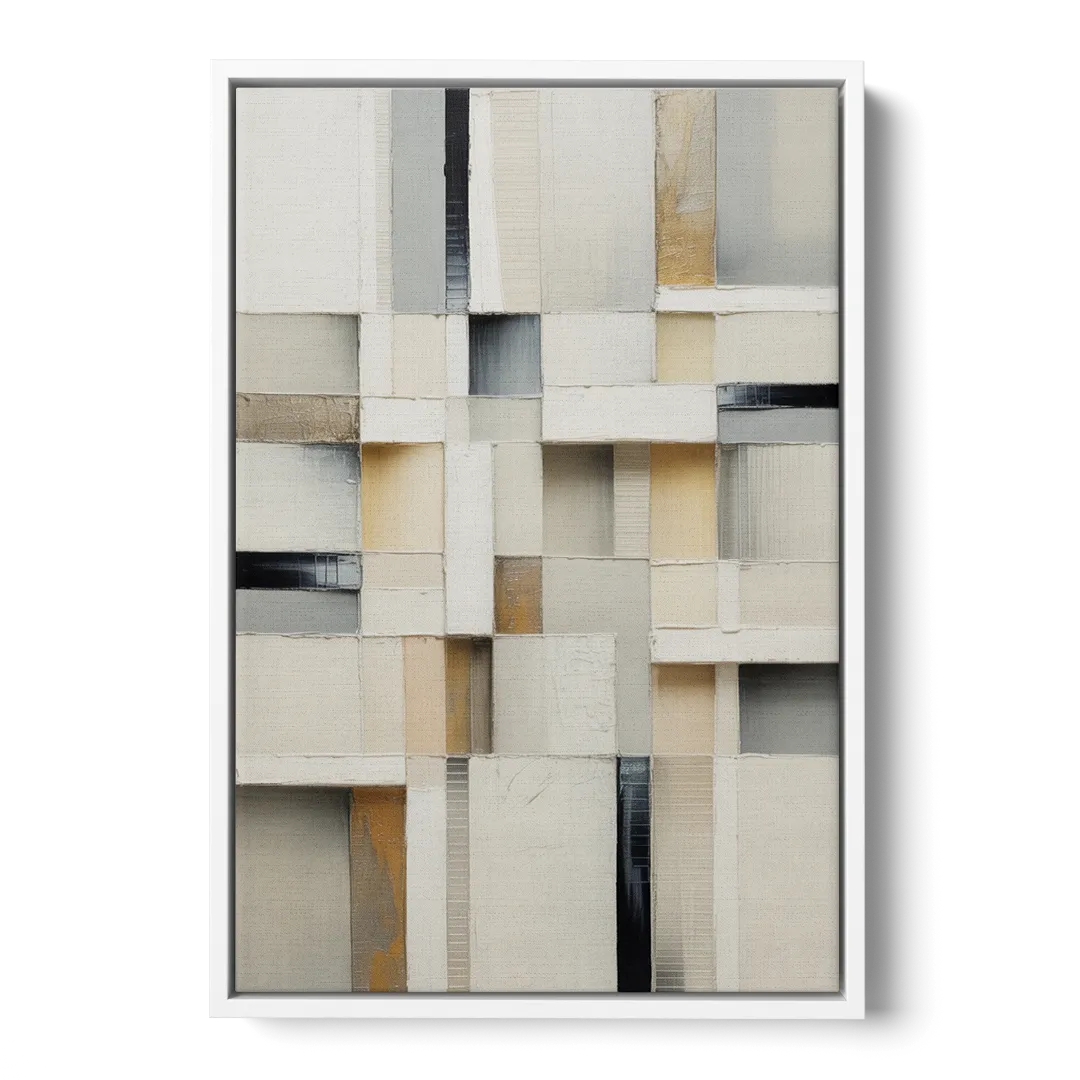 Elegant Geometric Intersections White Abstract - White Frame Canvas