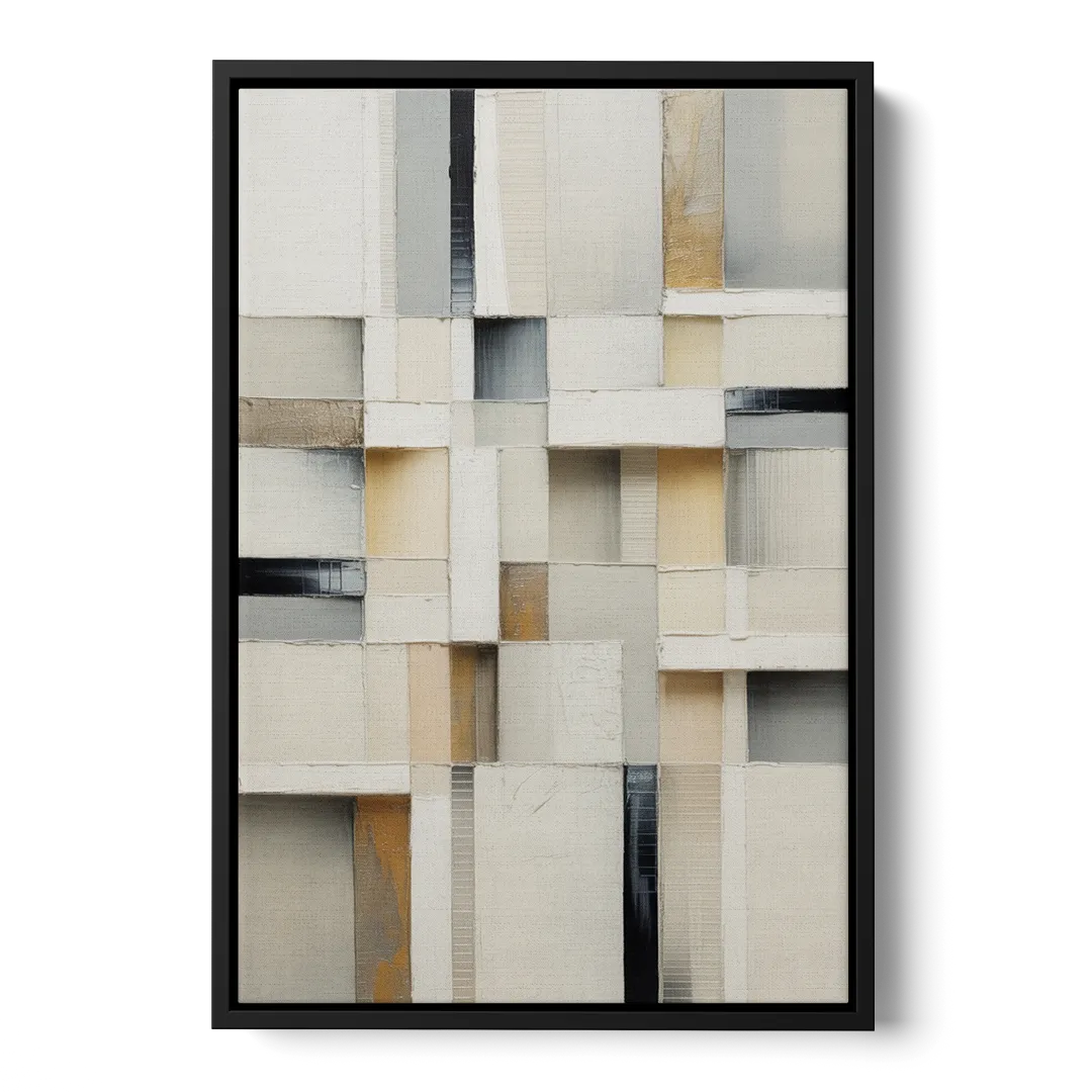 Elegant Geometric Intersections White Abstract - Black Frame Canvas