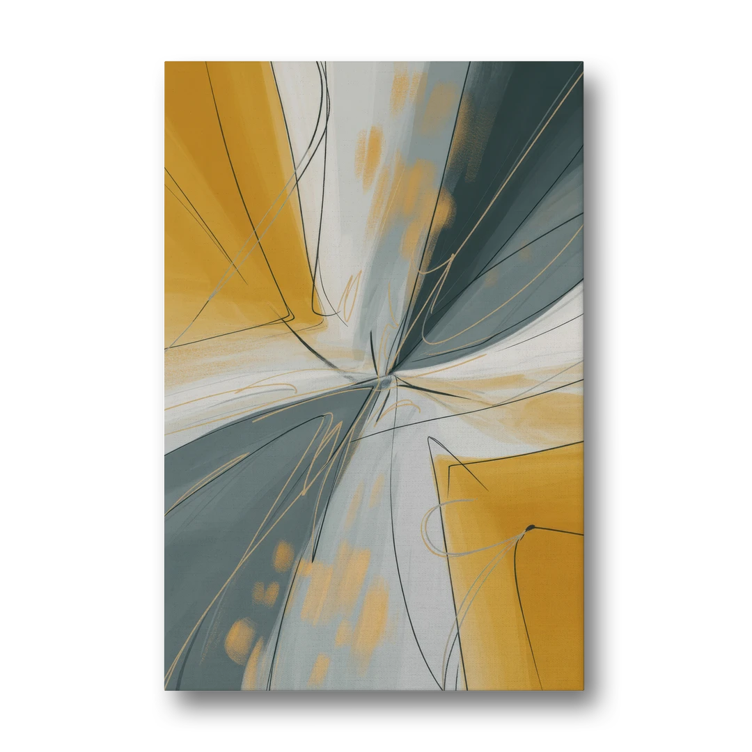 Elegant Geometric Yellow and Grey Abstract - Canvas Wall Art - Front