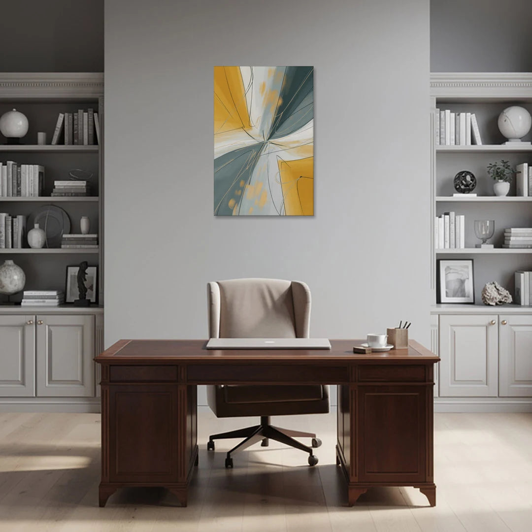 Elegant Geometric Yellow and Grey Abstract - Canvas Wall Art - Office - 24x36