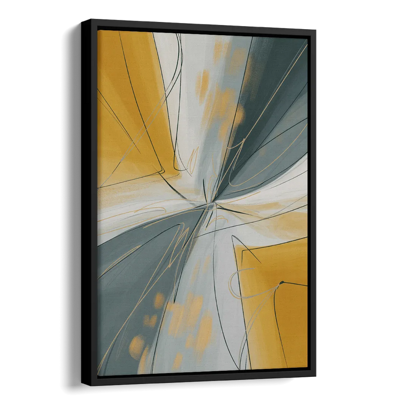 Elegant Geometric Yellow and Grey Abstract Side - Black Canvas Wall Art