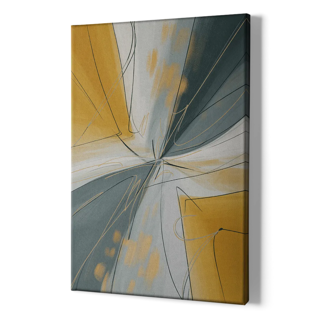 Elegant Geometric Yellow and Grey Abstract - Canvas Print Art Sides