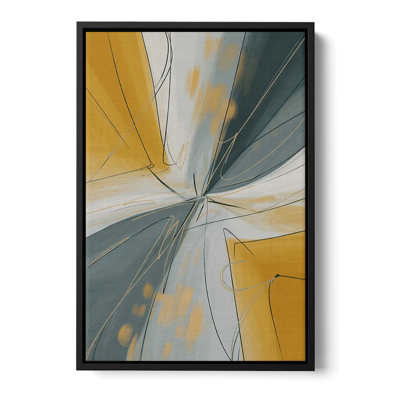 Elegant Geometric Yellow and Grey Abstract Front - Black Canvas Wall Art
