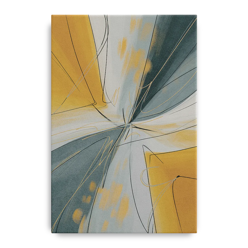 Elegant Geometric Yellow and Grey Abstract Front - Canvas Wall Art
