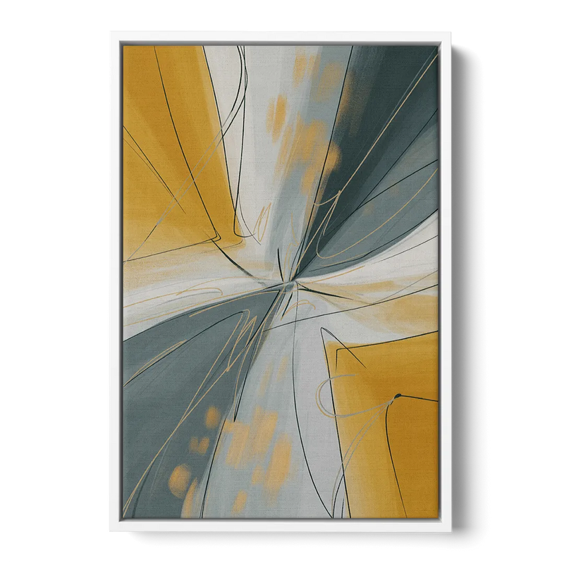 Elegant Geometric Yellow and Grey Abstract Front - White Canvas Wall Art