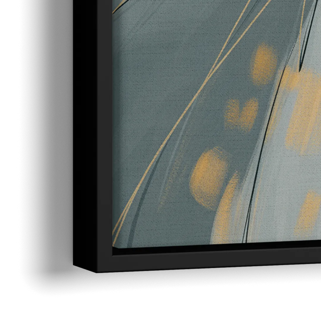 Elegant Geometric Yellow and Grey Abstract - Close-Up Black Frame Canvas