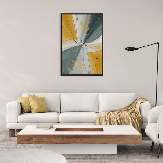Elegant Geometric Yellow and Grey Abstract - Living Room Black Frame Canvas