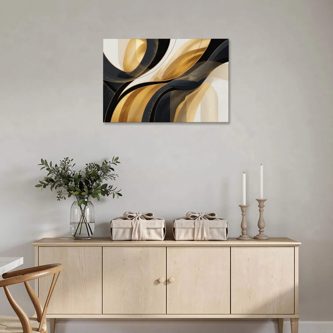 Elegant Geometry Black and Gold Abstract - Canvas Wall Art - Coffee Table - 36x24
